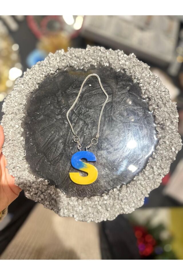 S Harf Taraftar Sarı Lacivert Renk Epoksi Dikiz Ayna Süsü Hediyelik Araba Süsü