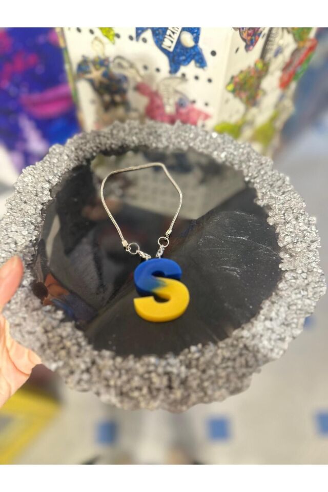 S Harf Taraftar Sarı Lacivert Renk Epoksi Dikiz Ayna Süsü Hediyelik Araba Süsü