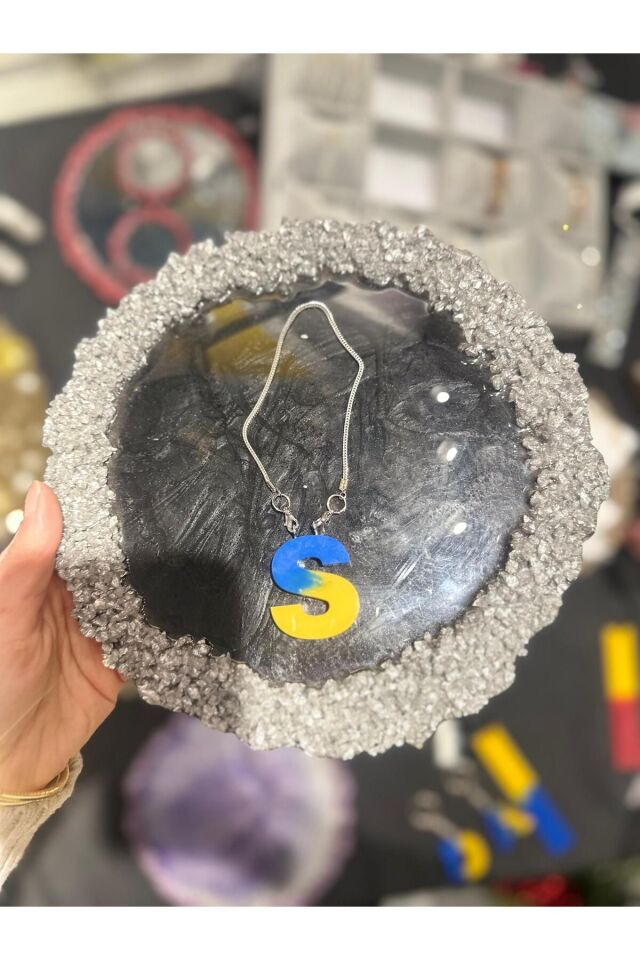 S Harf Taraftar Sarı Lacivert Renk Epoksi Dikiz Ayna Süsü Hediyelik Araba Süsü