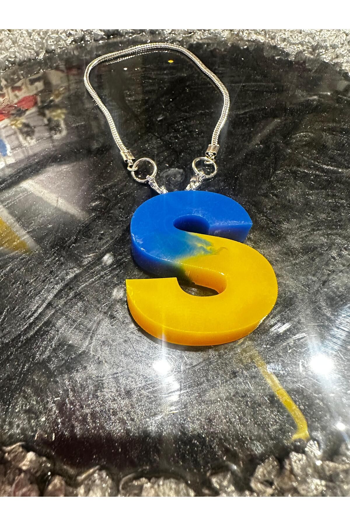 S Harf Taraftar Sarı Lacivert Renk Epoksi Dikiz Ayna Süsü Hediyelik Araba Süsü