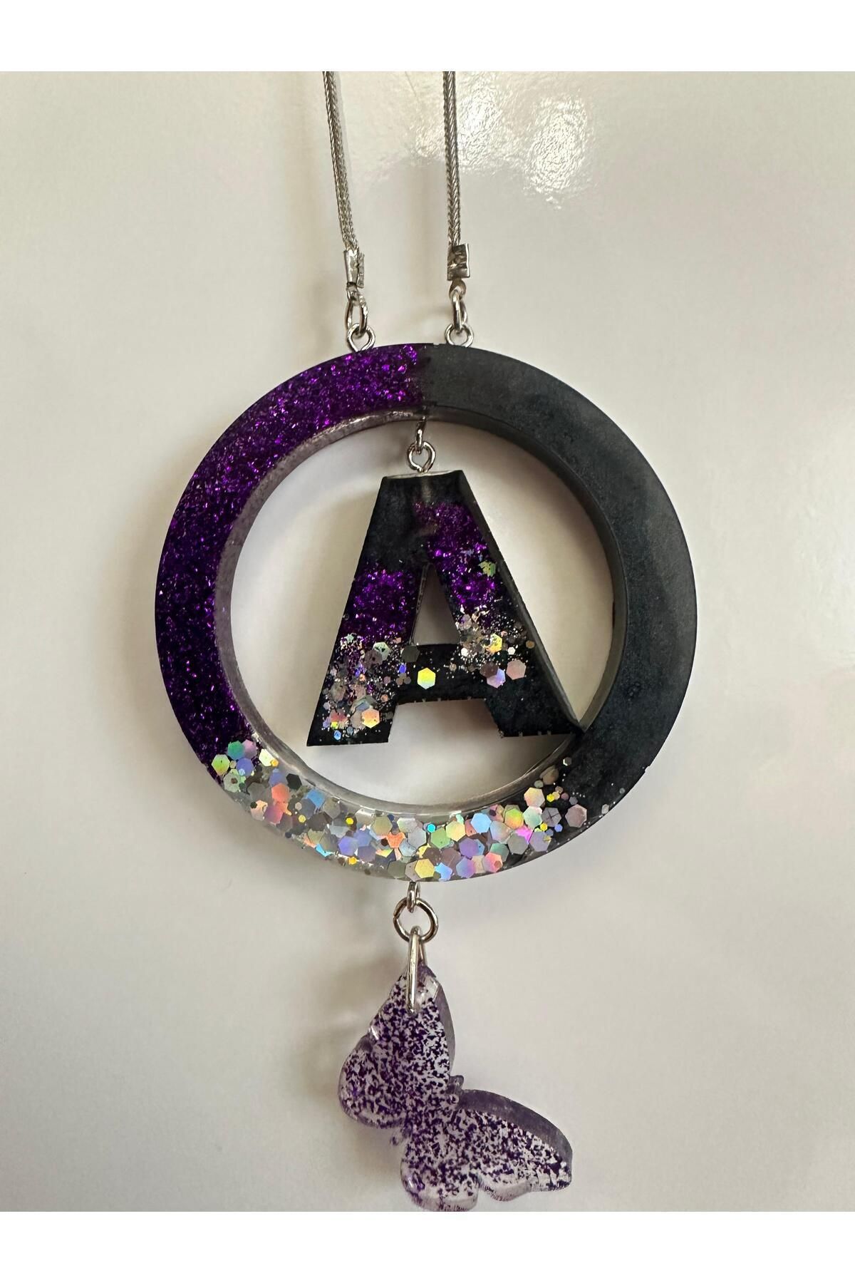 A HARF MOR SİM GÜMÜŞ GLİTTERLİ METALİK ANTRASİT RENK EPOKSİ ARABA SÜSÜ DİKİZ AYNA SÜSÜ HEDİYELİK