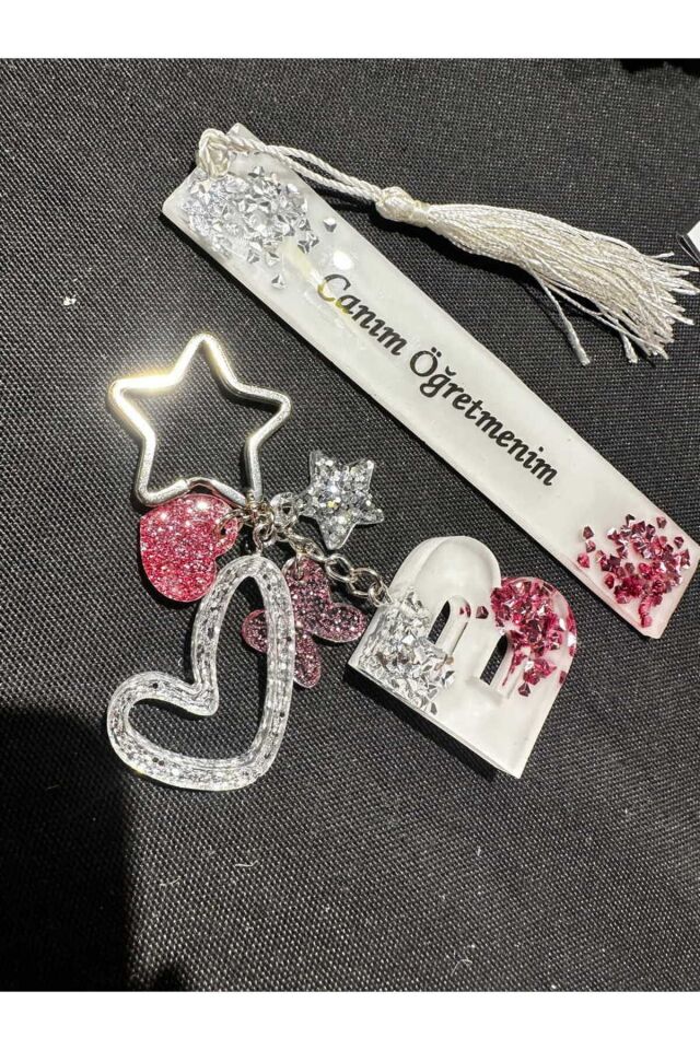 Epoksi Canım Öğretmenim Yazılı Kitap Ayracı Ve Anahtarlık Set 24 Kasım Öğretmenler Günü Hediyelik