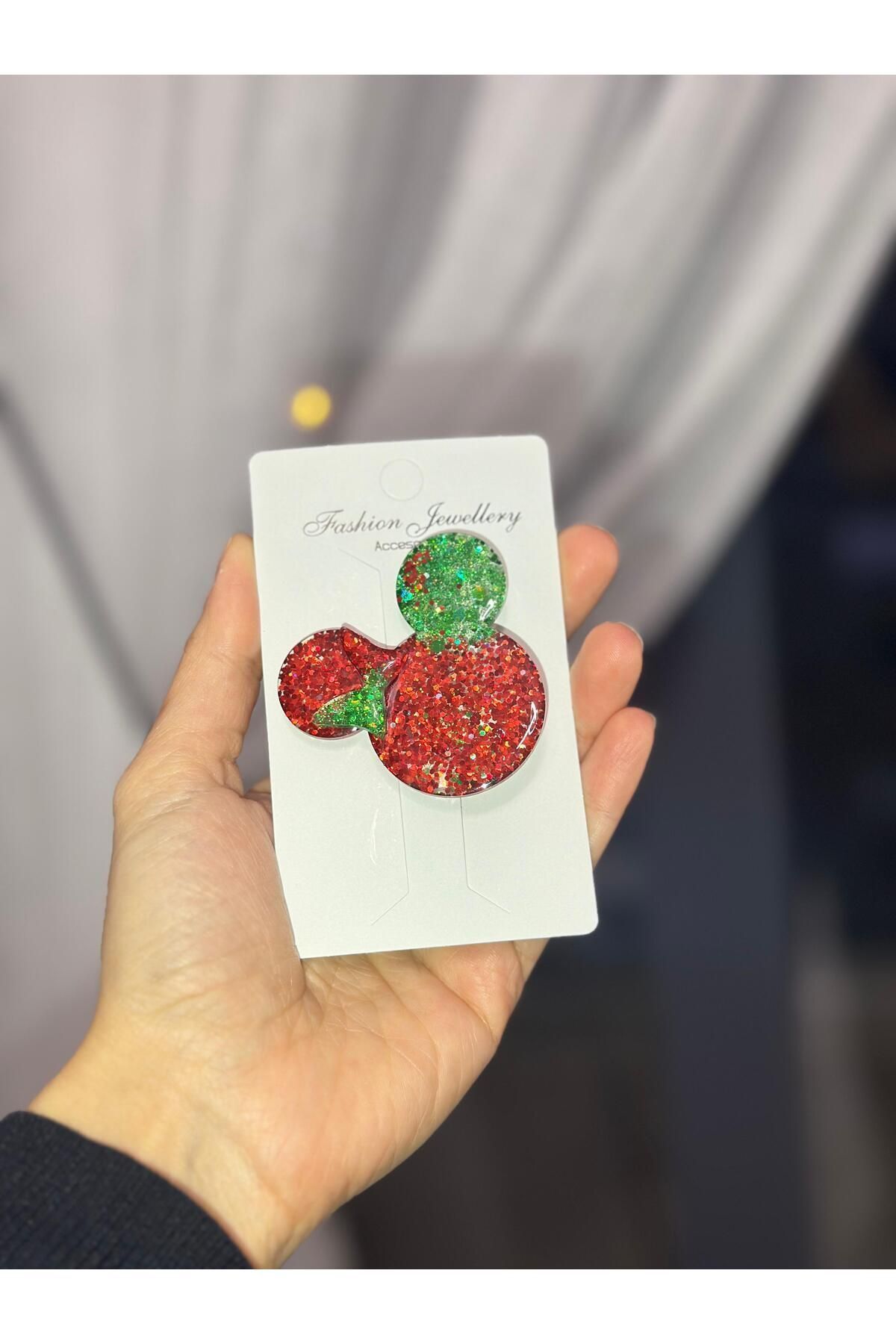 MİNY Desen Simli/Glitterli Parlak Epoksi Çocuk/Genç Pens Toka Hediyelik Toka KIRMIZI YEŞİL
