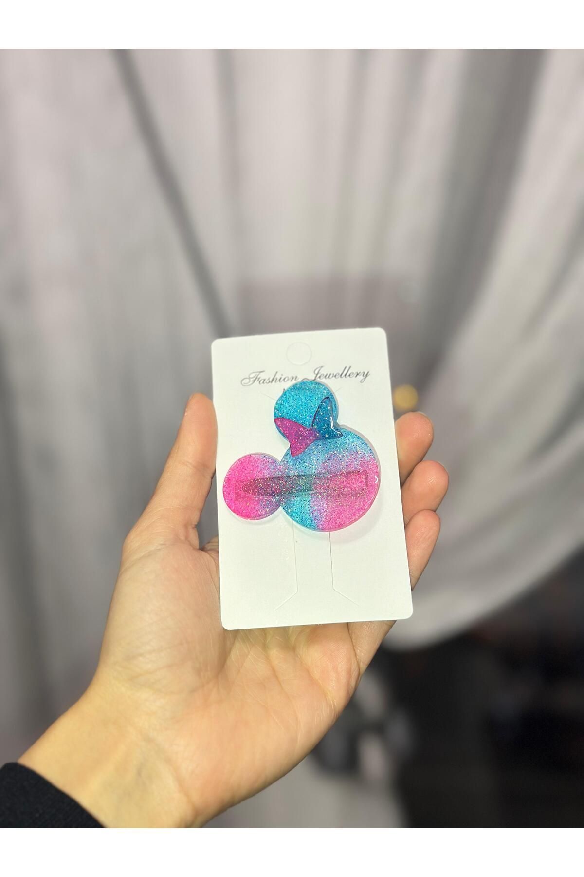 MİNY Desen Simli/Glitterli Parlak Epoksi Çocuk/Genç Pens Toka Hediyelik Toka MAVİ PEMBE