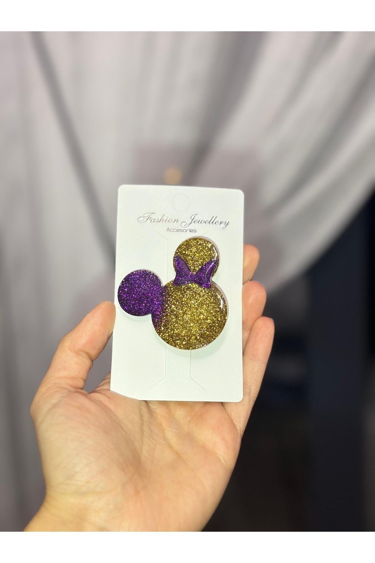MİNY Desen Simli/Glitterli Parlak Epoksi Çocuk/Genç Pens Toka Hediyelik Toka GOLD MOR