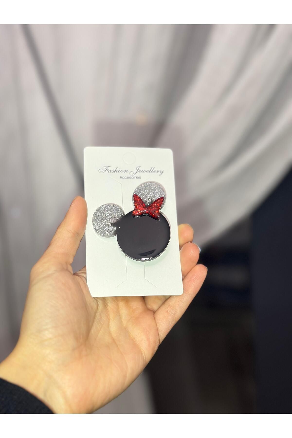 MİNY Desen Simli/Glitterli Parlak Epoksi Çocuk/Genç Pens Toka Hediyelik Toka SİYAH GÜMÜŞ