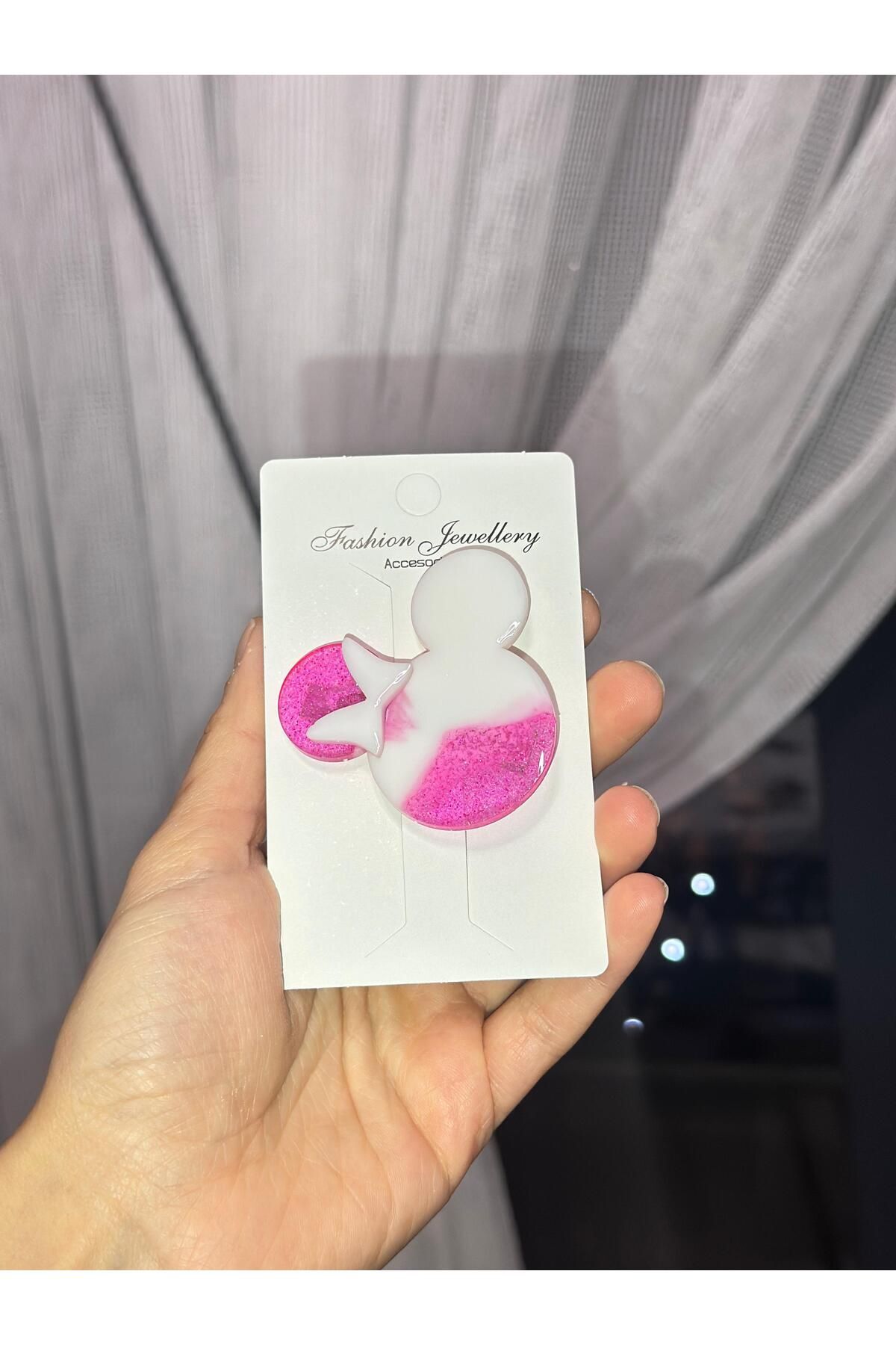 MİNY Desen Simli/Glitterli Parlak Epoksi Çocuk/Genç Pens Toka Hediyelik Toka BEYAZ PEMBE