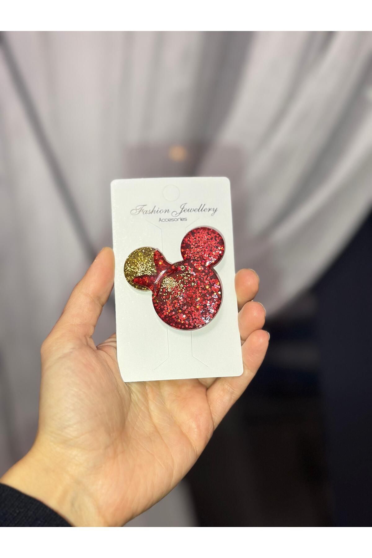 MİNY Desen Simli/Glitterli Parlak Epoksi Çocuk/Genç Pens Toka Hediyelik Toka KIRMIZI GOLD