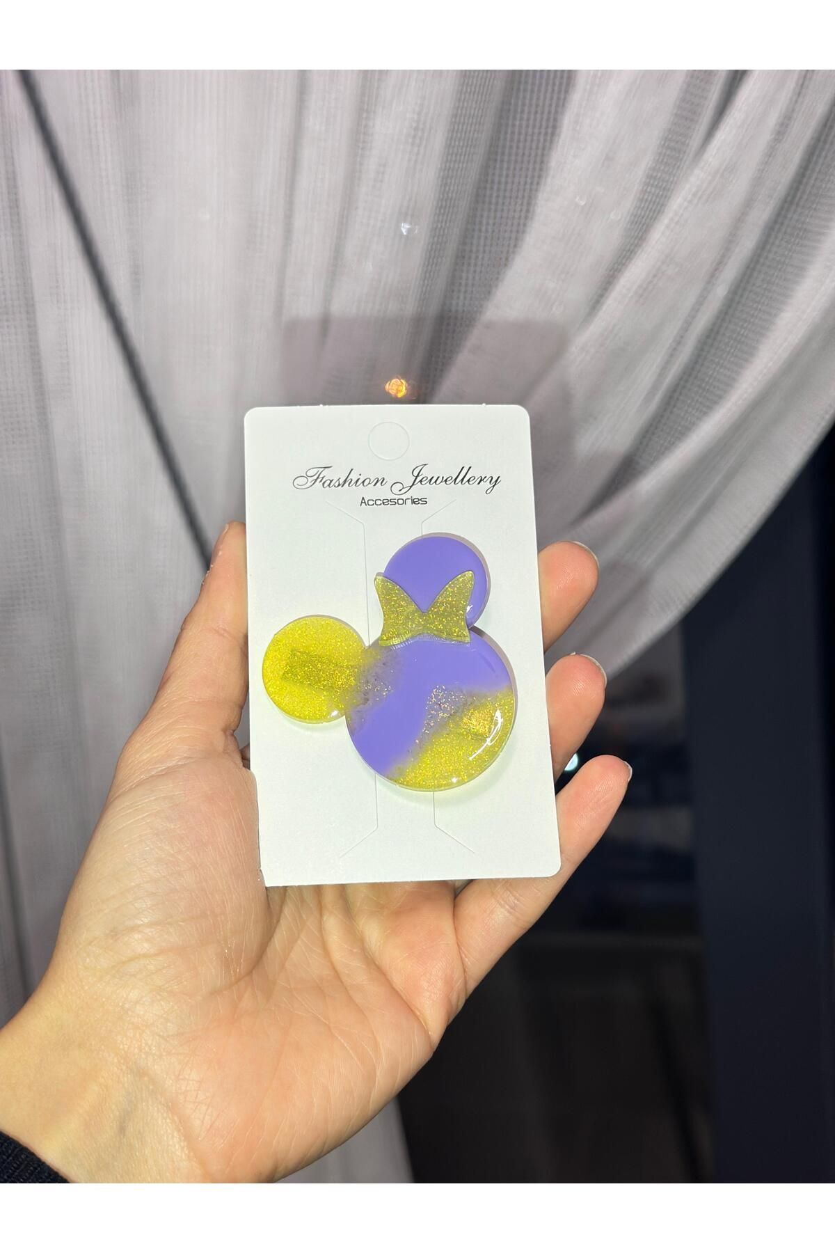 MİNY Desen Simli/Glitterli Parlak Epoksi Çocuk/Genç Pens Toka Hediyelik Toka SARI