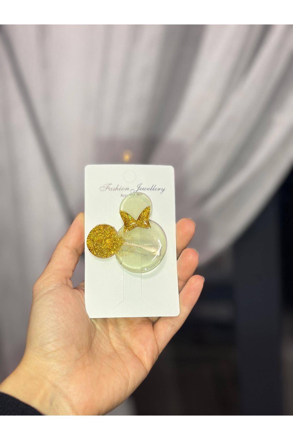 MİNY Desen Simli/Glitterli Parlak Epoksi Çocuk/Genç Pens Toka Hediyelik Toka YEŞİL GOLD