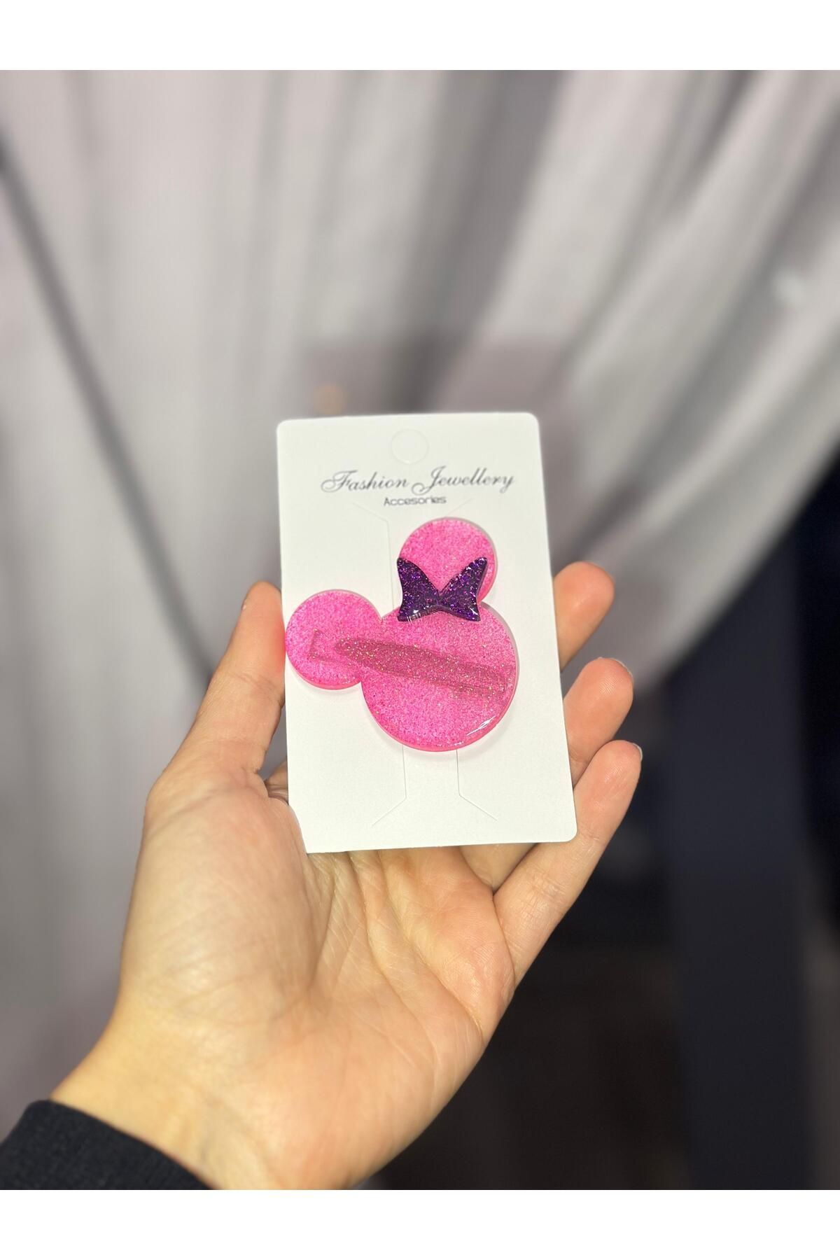 MİNY Desen Simli/Glitterli Parlak Epoksi Çocuk/Genç Pens Toka Hediyelik Toka PEMBE MOR
