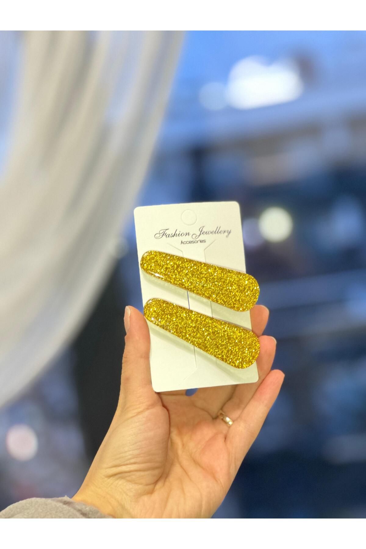 Üçgen Model İnce Simli Parlak Epoksi Büyük Pens Toka Hediyelik Toka GOLD İNCE SİMLİ