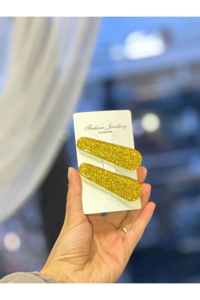 Üçgen Model İnce Simli Parlak Epoksi Büyük Pens Toka Hediyelik Toka GOLD İNCE SİMLİ