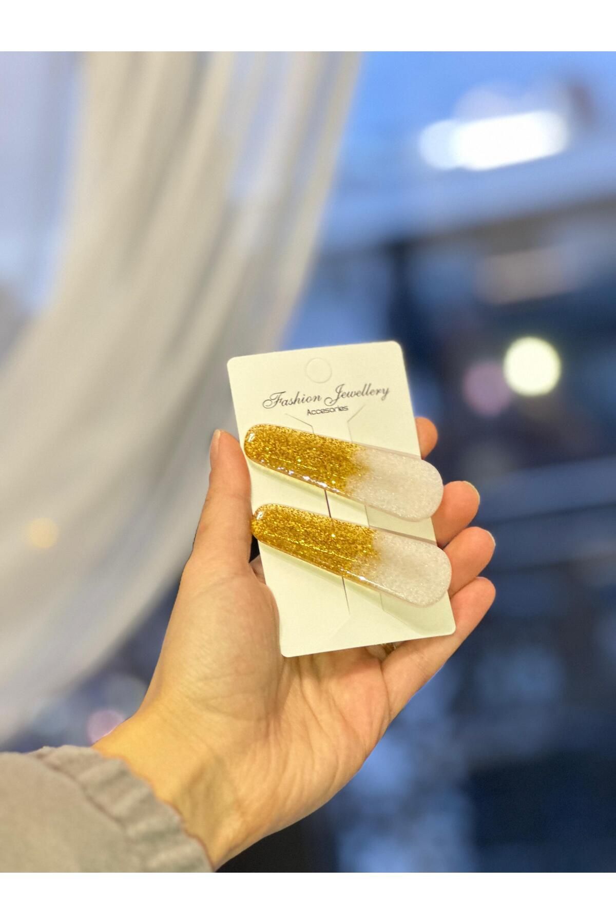 Üçgen Model Kalın Simli Parlak Epoksi Büyük Pens Toka Hediyelik Toka METALİK BEYAZ GOLD İNCE SİMLİ