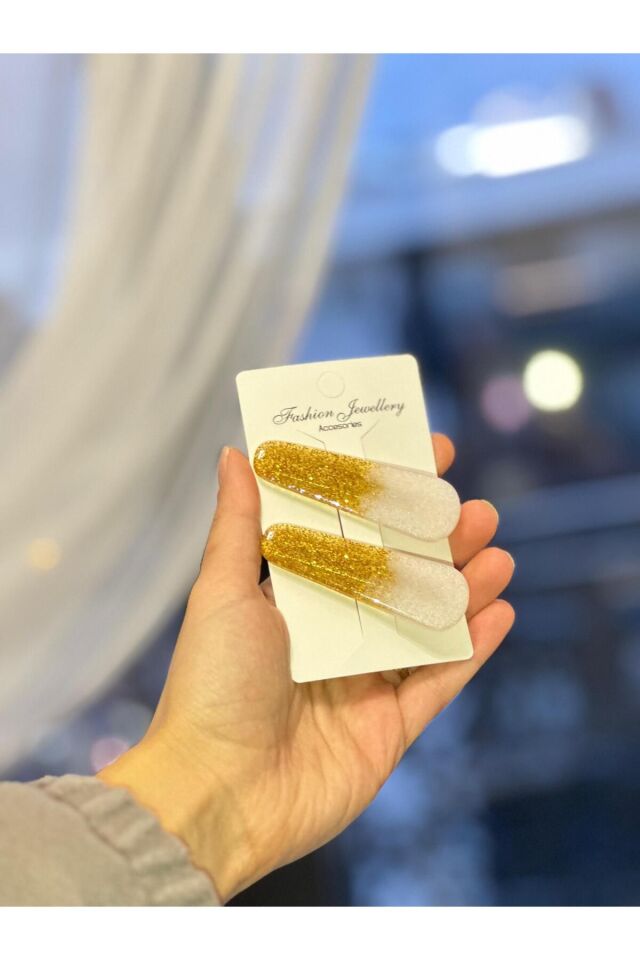 Üçgen Model Kalın Simli Parlak Epoksi Büyük Pens Toka Hediyelik Toka METALİK BEYAZ GOLD İNCE SİMLİ