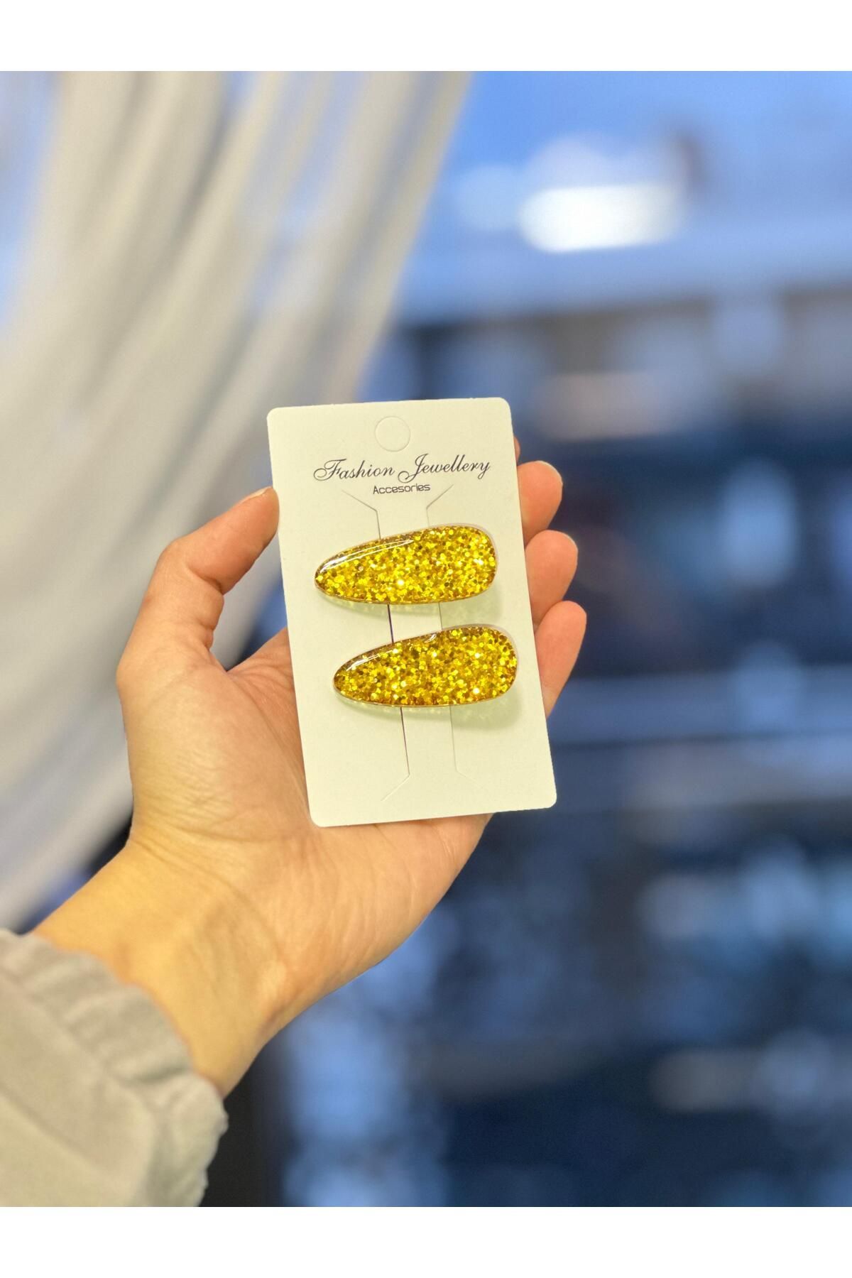 Üçgen Model Epoksi Simli Çoçuk Pens Toka Hediyelik Toka GOLD