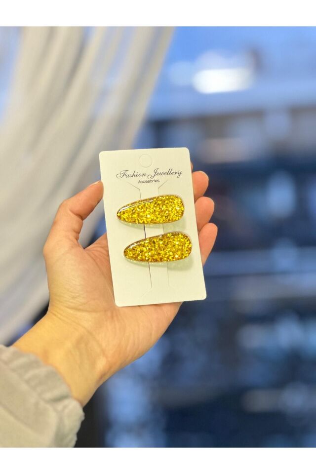 Üçgen Model Epoksi Simli Çoçuk Pens Toka Hediyelik Toka GOLD